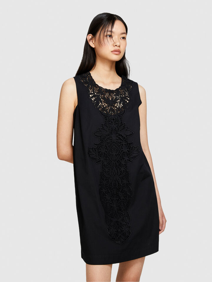 Sleeveless dress with crochet - women's short dresses - Black | Sisley image number 4